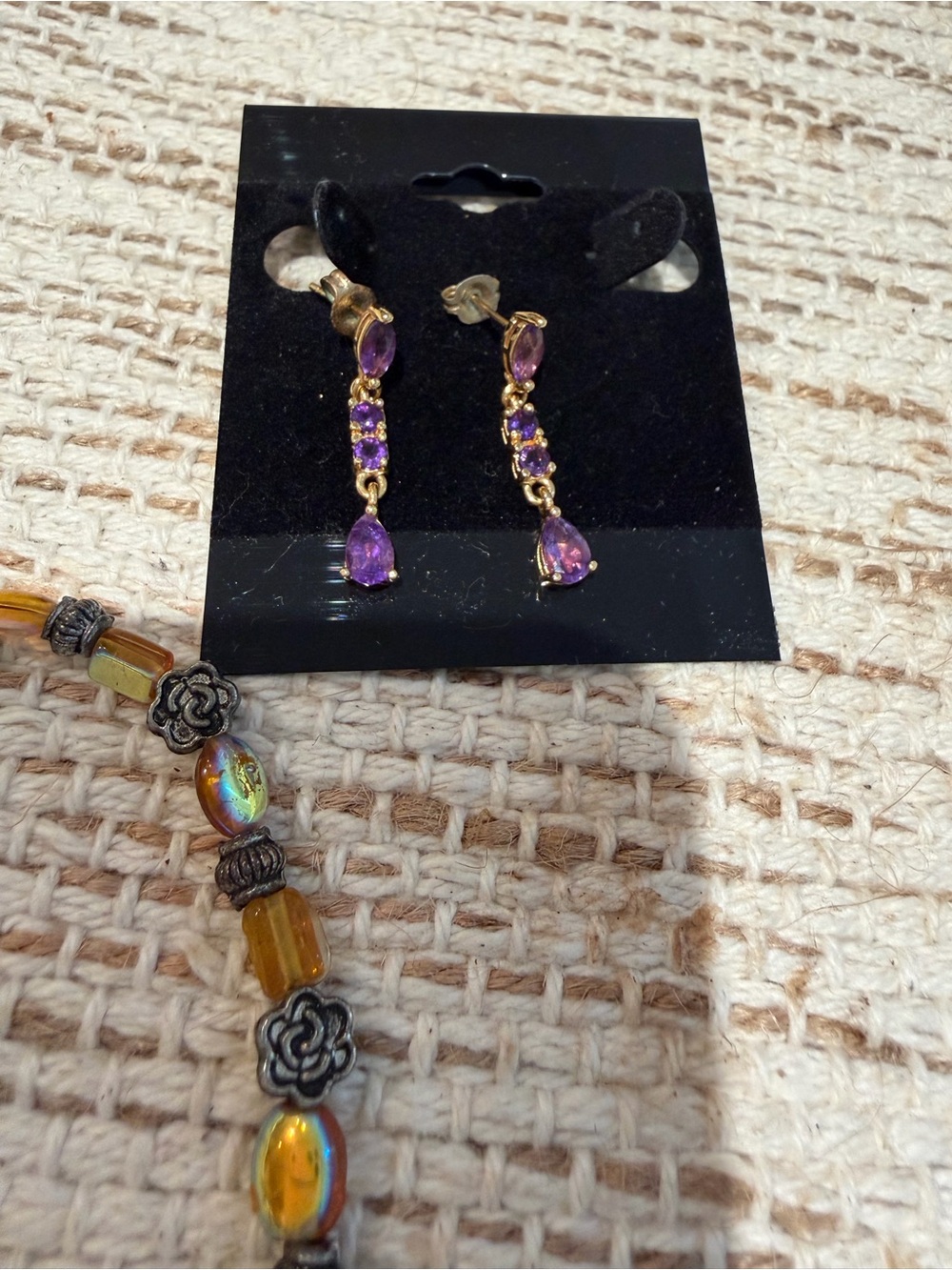 Amethyst Drop Dangle Earrings - Gold Tone